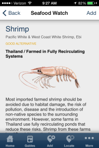 Thai Shrimp in the Seafood Watch app